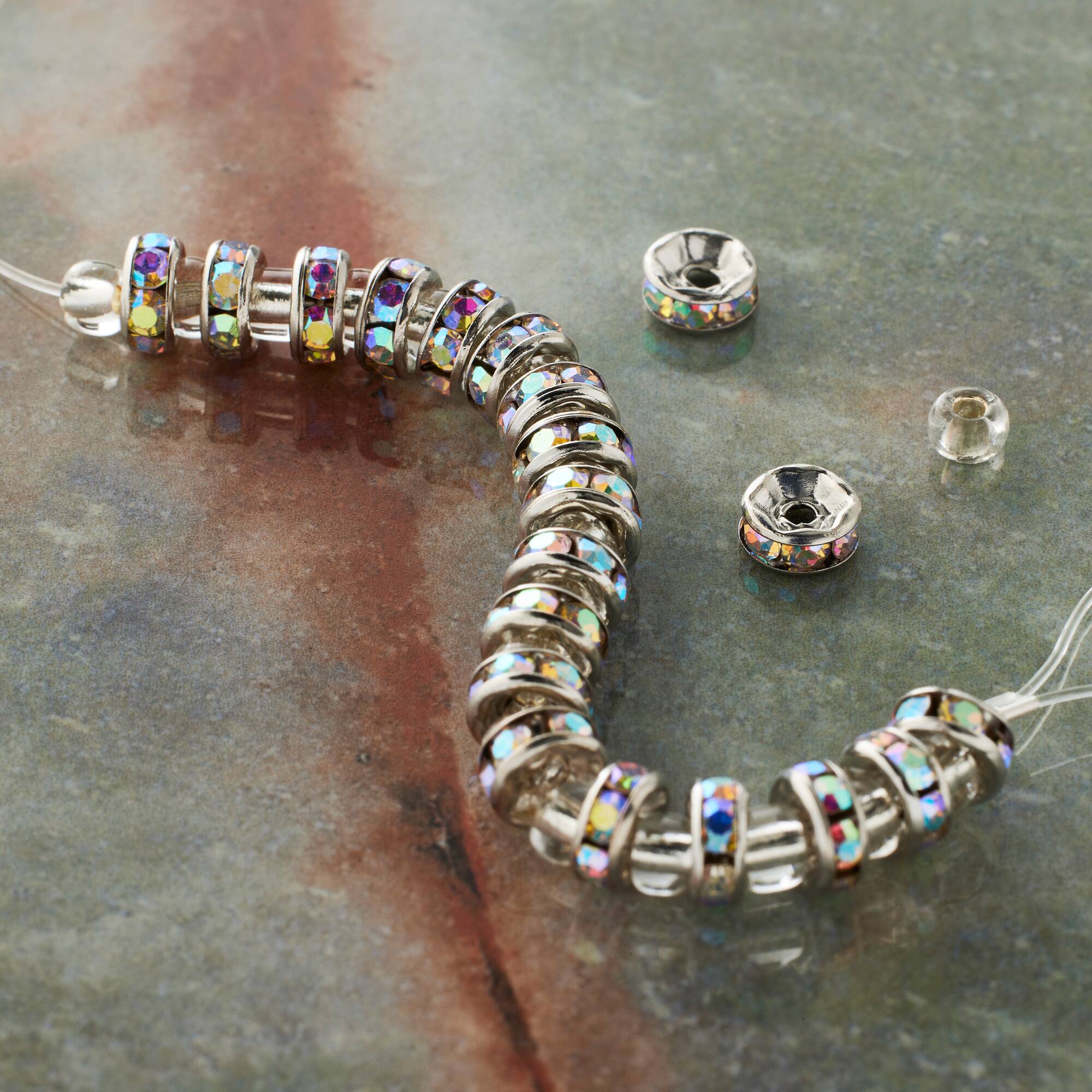 Metal Rhinestone Rondelle Beads, 6mm by Bead Landing™
